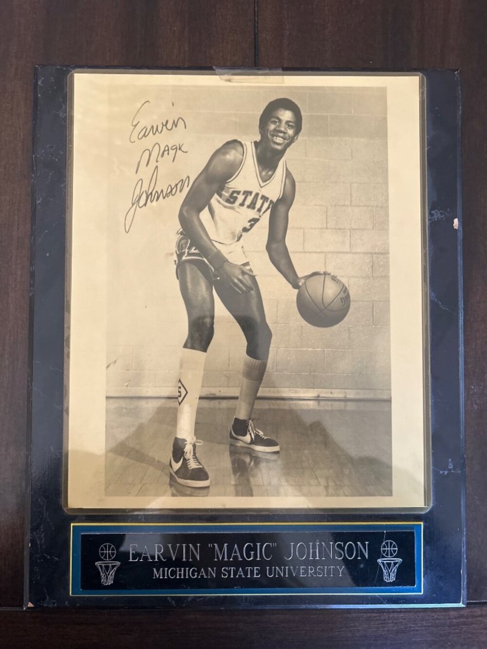 Magic Johnson Signed Michigan State Photo Plaque, Framed Sports Memorabilia